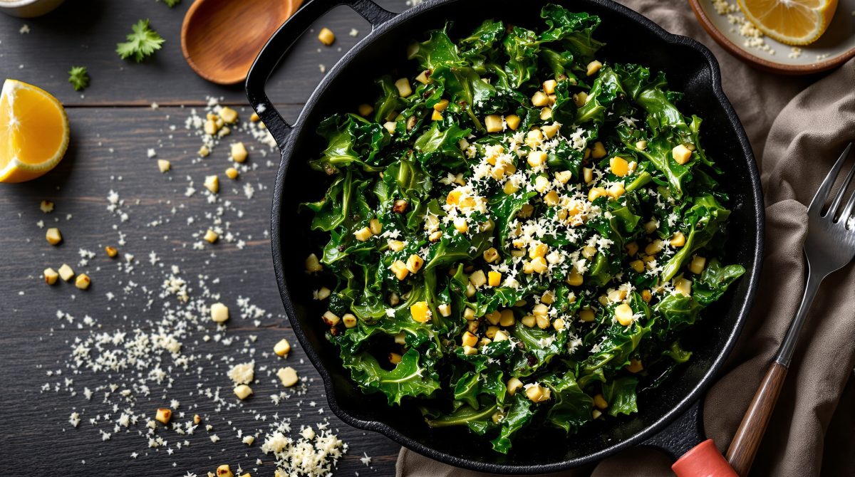 grønkål på panden med hvidløg