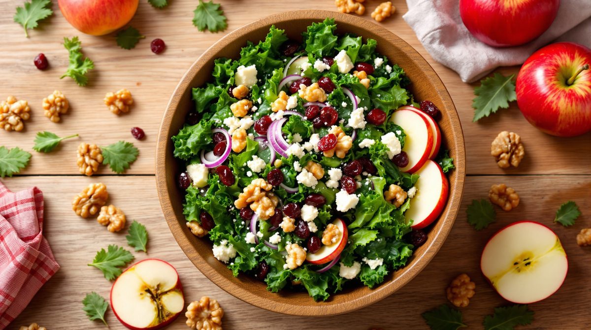 salat med grønkål og æbler