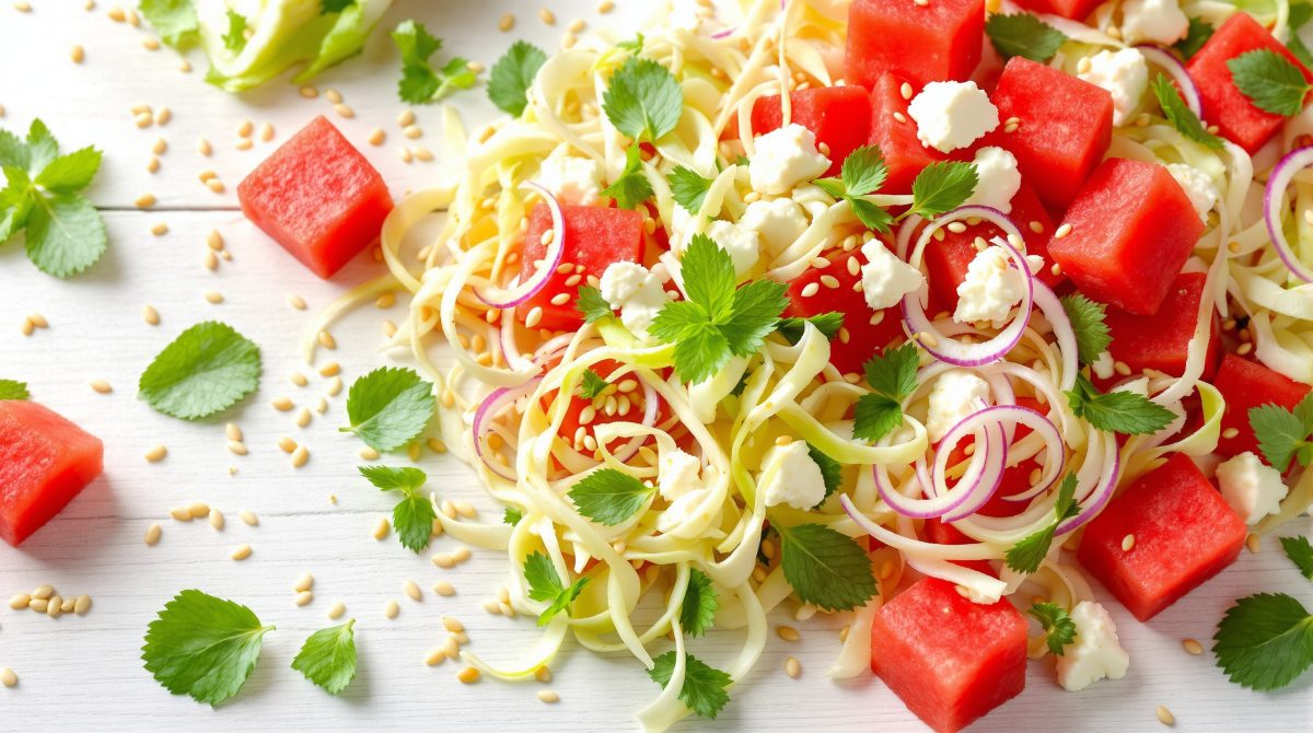 salat med vandmelon og spidskål