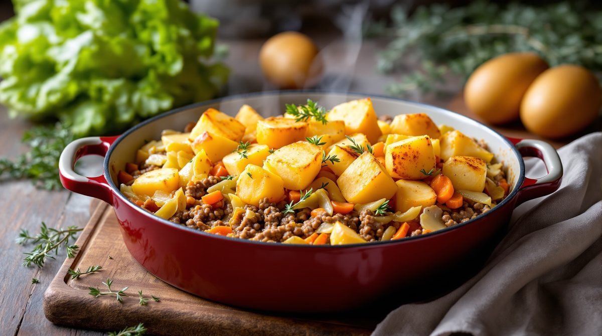 hakket oksekød med spidskål og kartofler