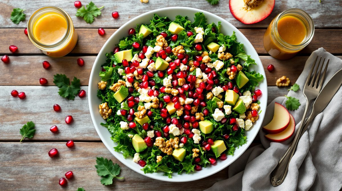 salat med grønkål og granatæble