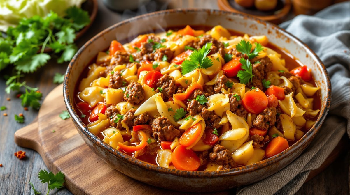 spicy oksekød og hvidkål i fad