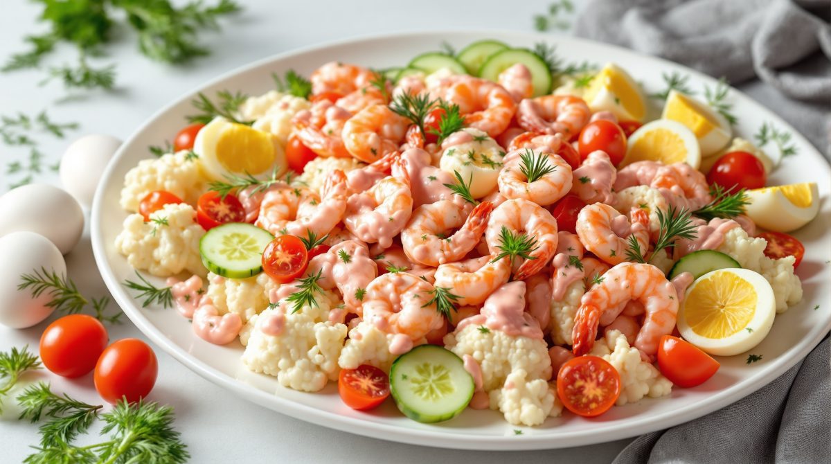 maskeret blomkål med rød dressing